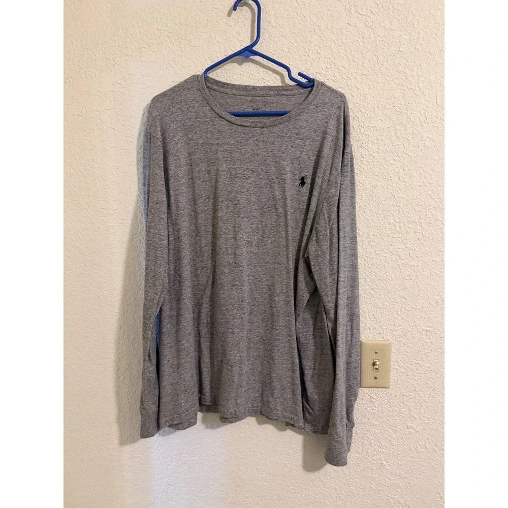 Polo Ralph Lauren Mens Long Sleeve T-Shirt Heather Grey Cotton Pony Logo Large